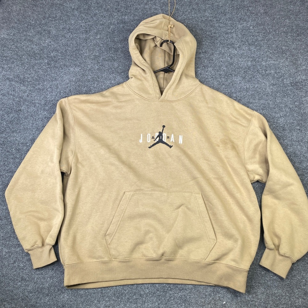 Jordan Mens Khaki Tan Jumpman Fleece Pullover Hoodie IB9097-257 Size Large